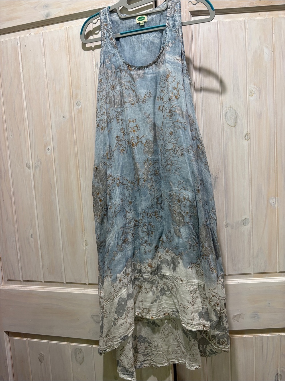 Dolma Blue High-Low Women's Dress with Floral Overlay